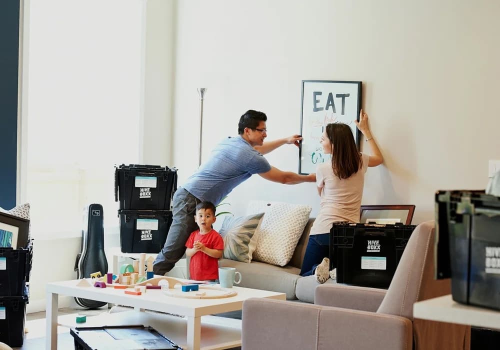 A family settling into their new home